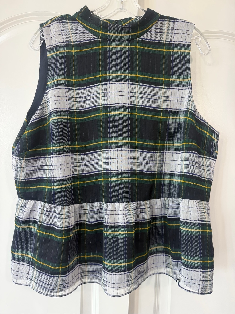 J. Crew Green and Black Plaid Peplum Tank